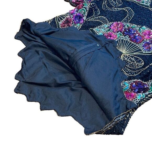 Laurence Kazar vintage beaded glam silk special occasion party top L - Picture 12 of 14